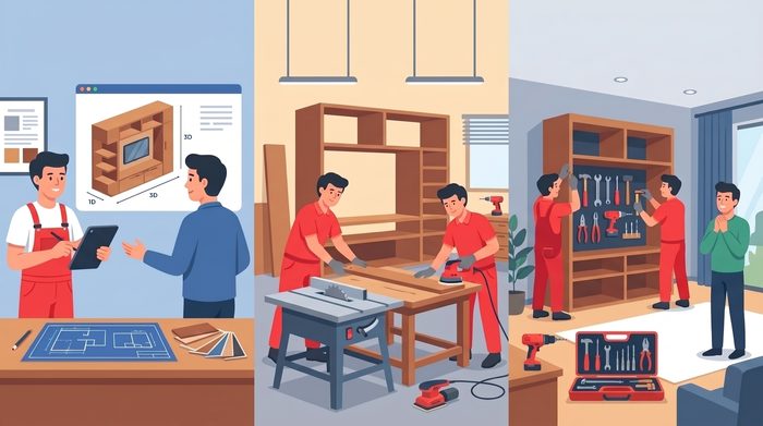 Carpenter building a custom wooden furniture piece