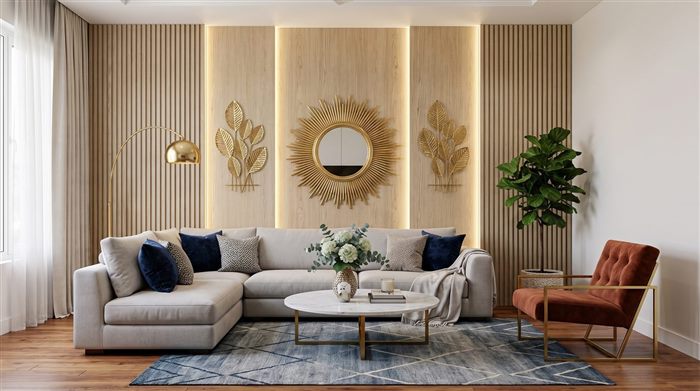Bedroom with coordinated lighting and furnishings