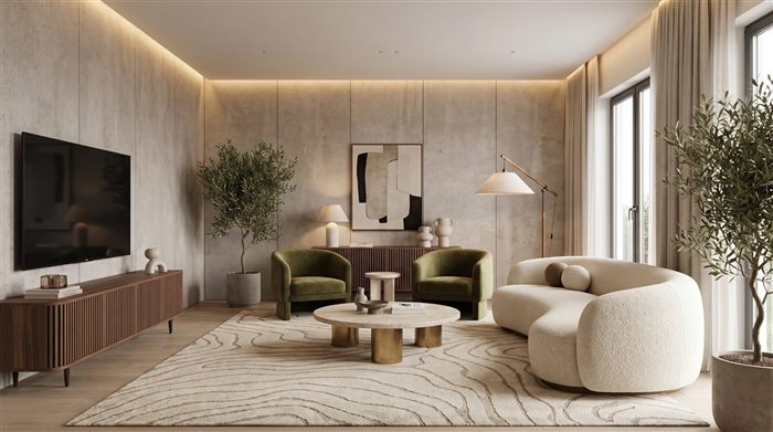 Majlis seating area styled with décor and lighting