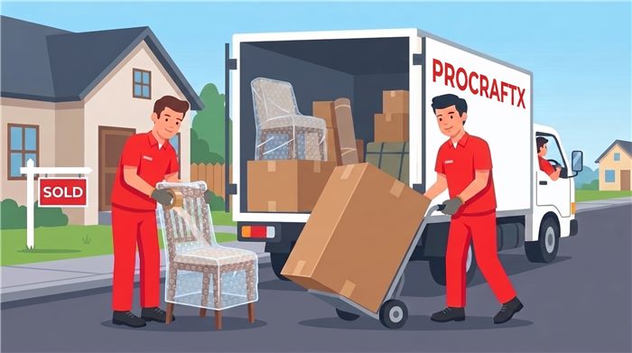 Procraftx crew wrapping furniture and loading a moving truck