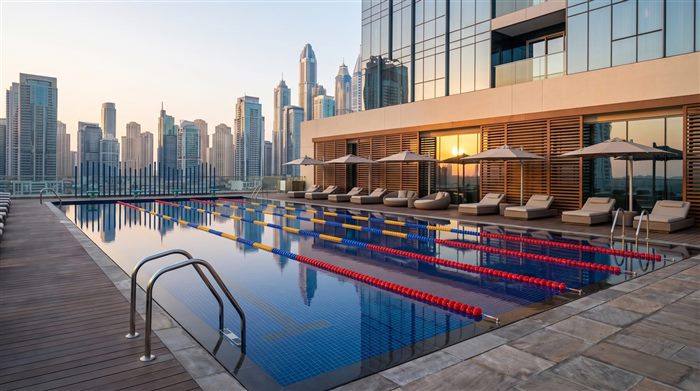 Infinity-edge pool with landscaped deck